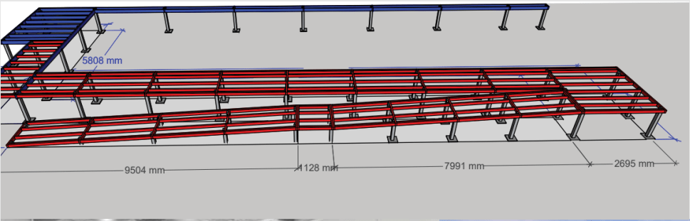 architectural drawing of a modular subframe ramp. The complexity of the project shows the versatile uses of clickdeck