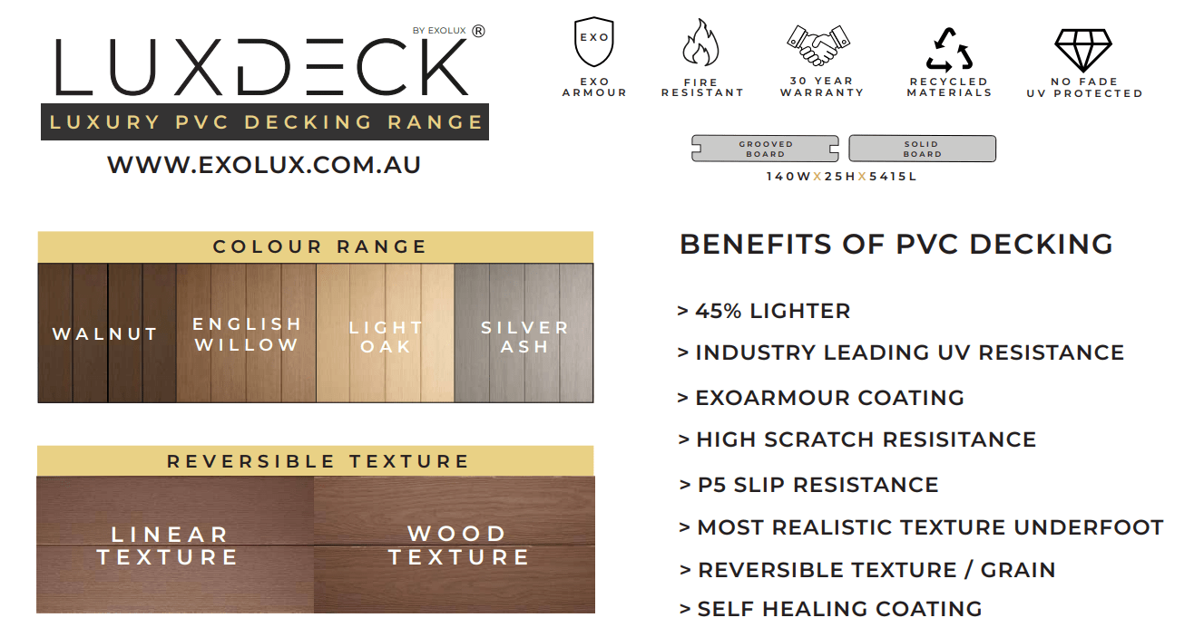 Luxdeck composite decking board colour options